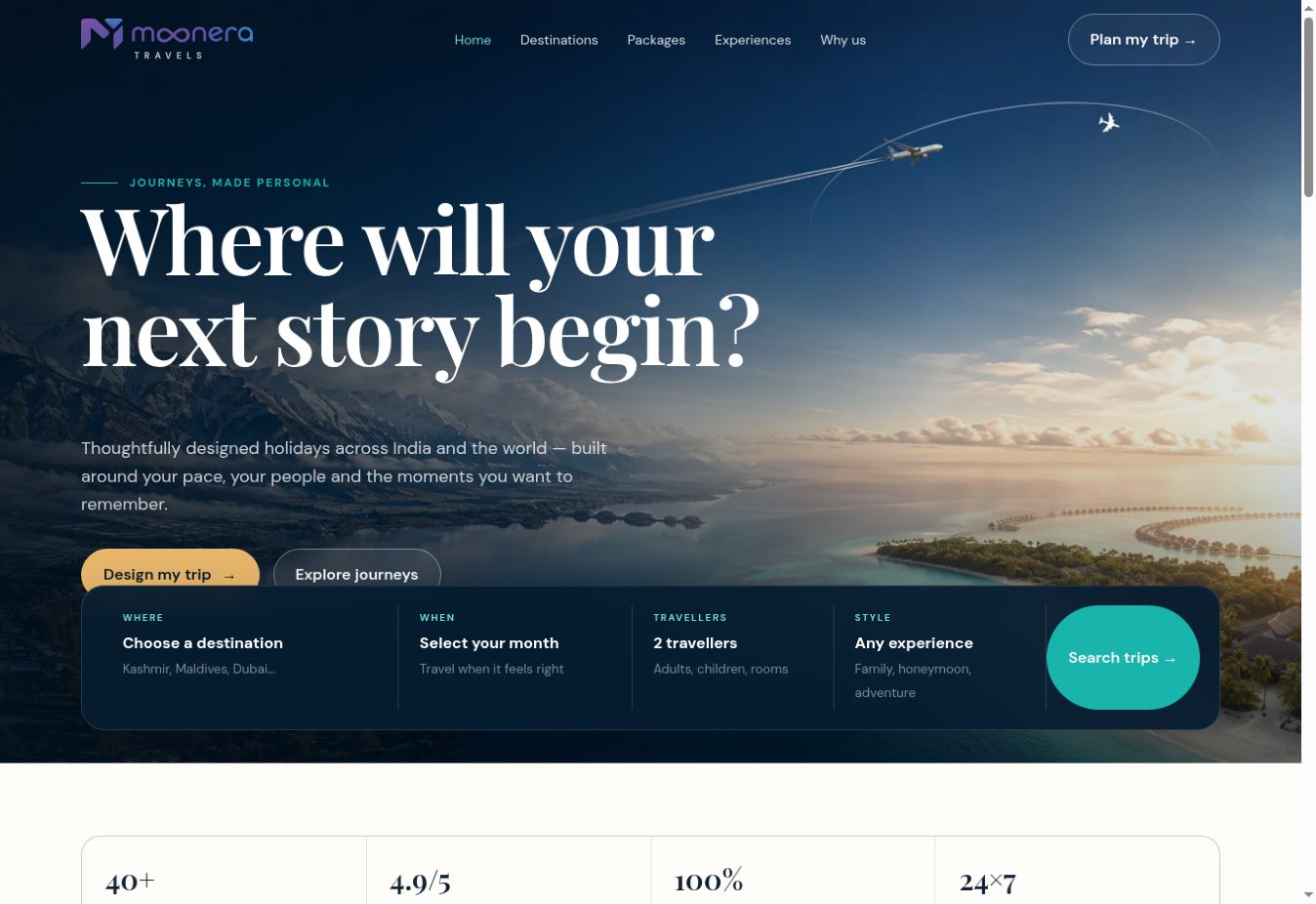 Snapshot of the Moonera Travels website