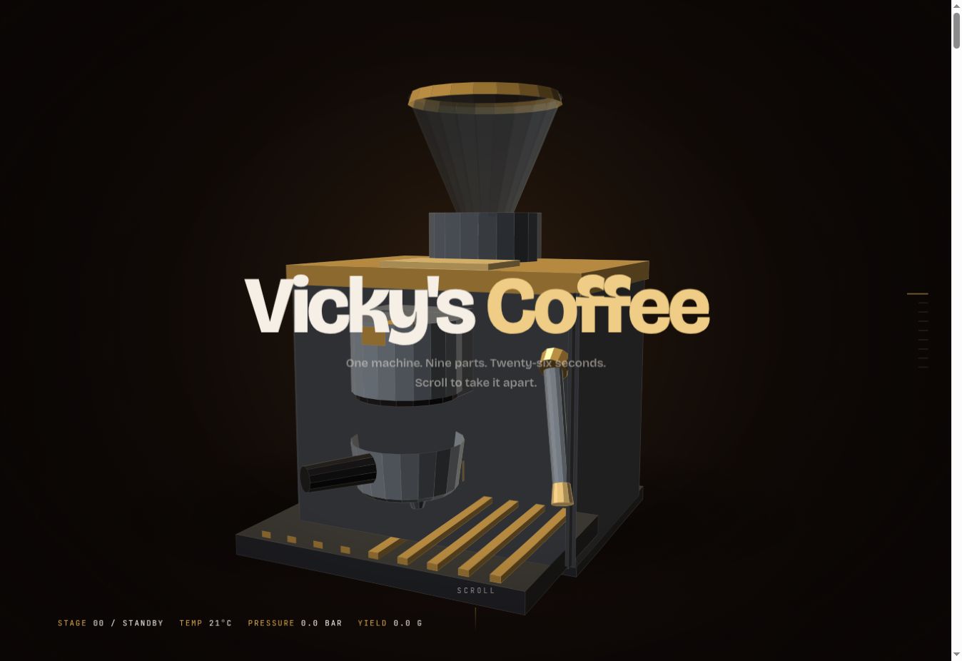 Snapshot of the Vicky's Coffee website